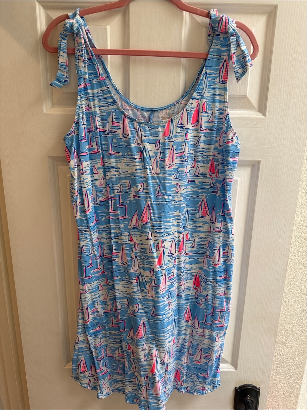 Lilly Pulitzer Blue Sailboat Print Tie-Shoulder Dress
